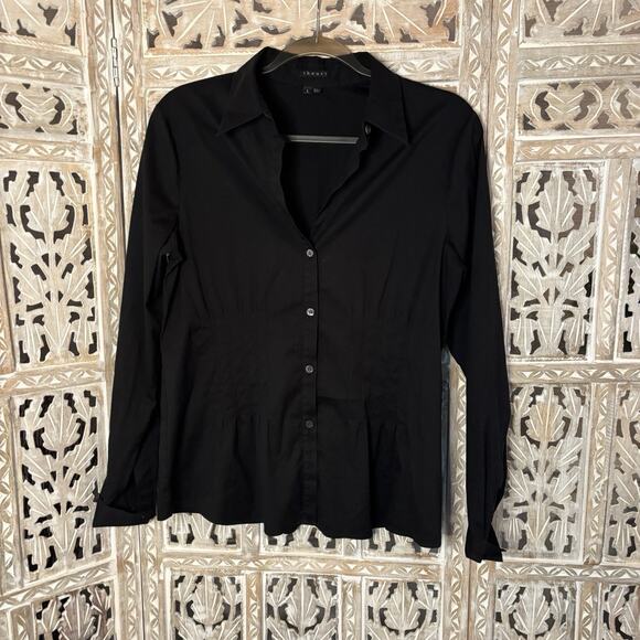 Theory Women's Size Large Long sleeve Pin Tuck Pleated Button-up Shirt Office - Picture 1 of 9
